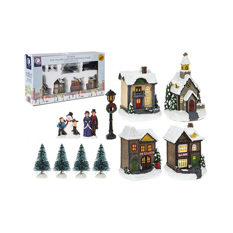 MINI VILLAGE SCENE SET WITH LIGHT UP HOUSES